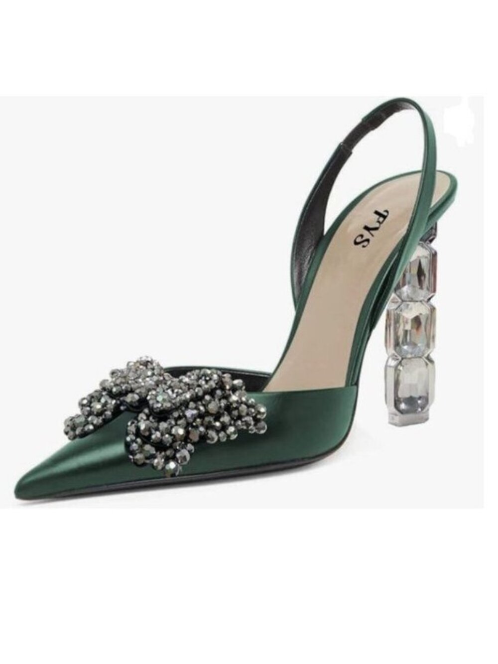 FYS Green Rhinestone Pointed Toe Slingback Sandals Crystal Rhinestones Pumps